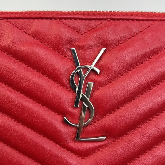 SAINT LAURENT YSL MONOGRAM ROUGE EROS MATELASSE CALFSKIN WRISTLET POUCH/CLUTCH - Picture 3 of 16